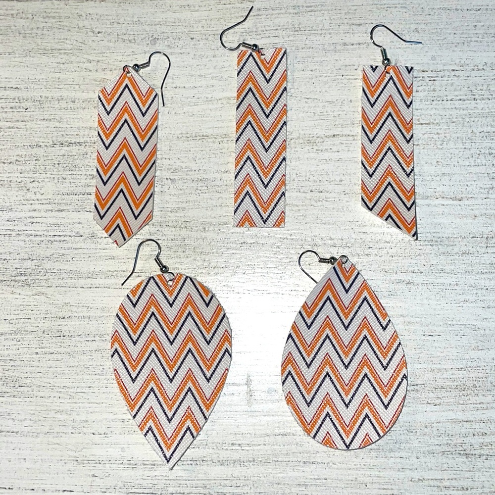 Orange and black chevron faux leather earrings